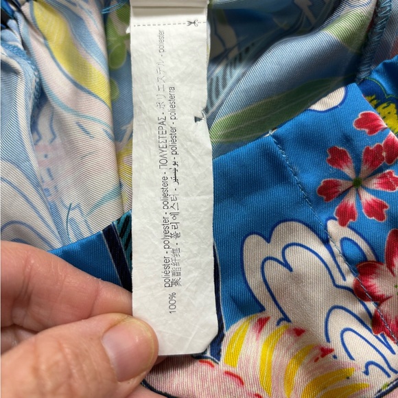 ZARA Wide Leg Floral Blue Red Silky Pants XS - Picture 9 of 10